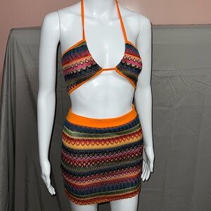 SHEIN Colorful Woven Skirt and Halter Top Set - XS